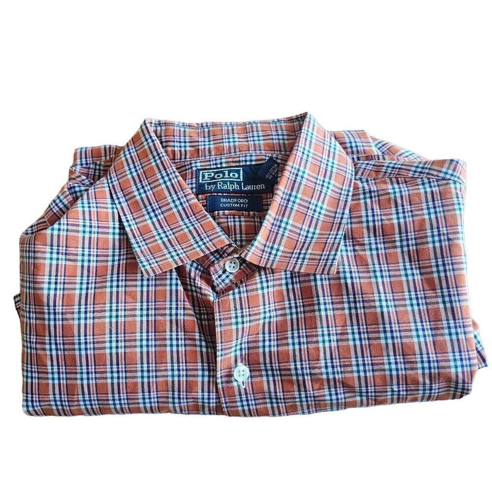 Polo Ralph Lauren mens Sz XL burn orange plaid Bradford custom fit button up shi